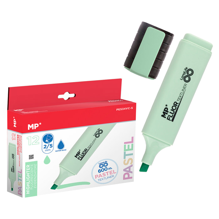 PACK 12 MARCADORES LONG LIFE FLUORESCENTE VERDE CLARO