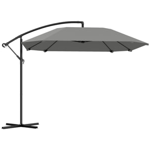 Parasol déporté inclinable 3,04 x 2,6 x 2,45 m métal époxy polyester gris