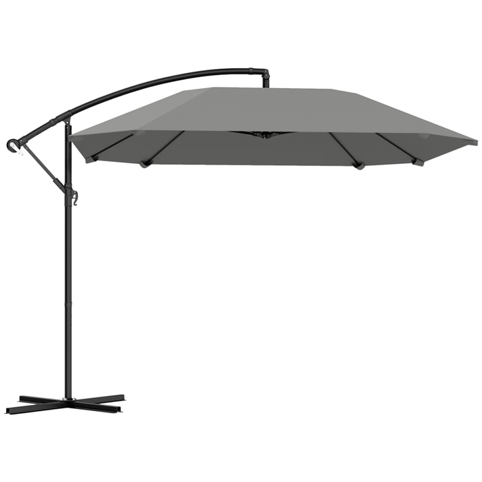 Parasol déporté inclinable 3,04 x 2,6 x 2,45 m métal époxy polyester gris