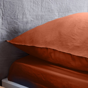 Parure de lit microfibre lavée 2 places terracotta LUNA