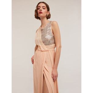 Motivi - Vestido largo peplum con corpiño de lentejuelas - Rosa