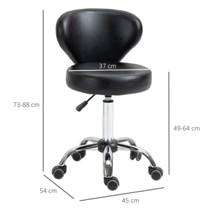 HOMCOM Tabouret de massage - tabouret de travail pivotant 360° - assise réglable 49-64H cm, dossier ergonomique - métal chromé revêtement synthétique noir