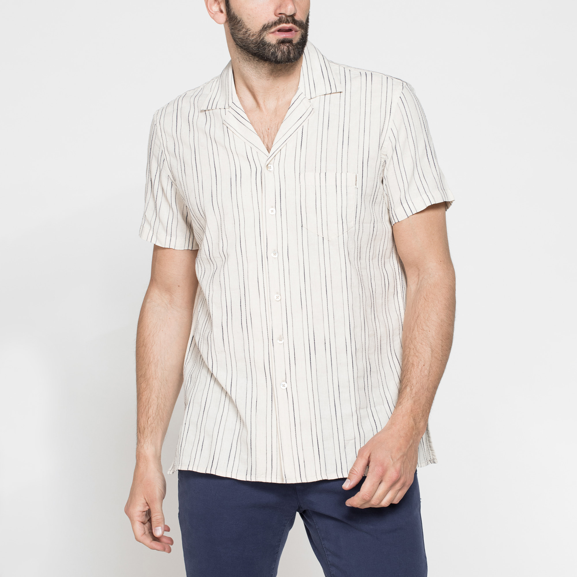 CAMICIA BOWLING IN TESSUTO TINTO FILO DI LINO COTONE