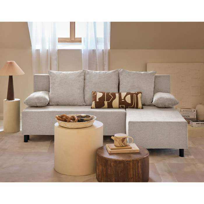 Gloria - canapé d'angle réversible 4 places convertible avec coffre en tissu texturé - Beige