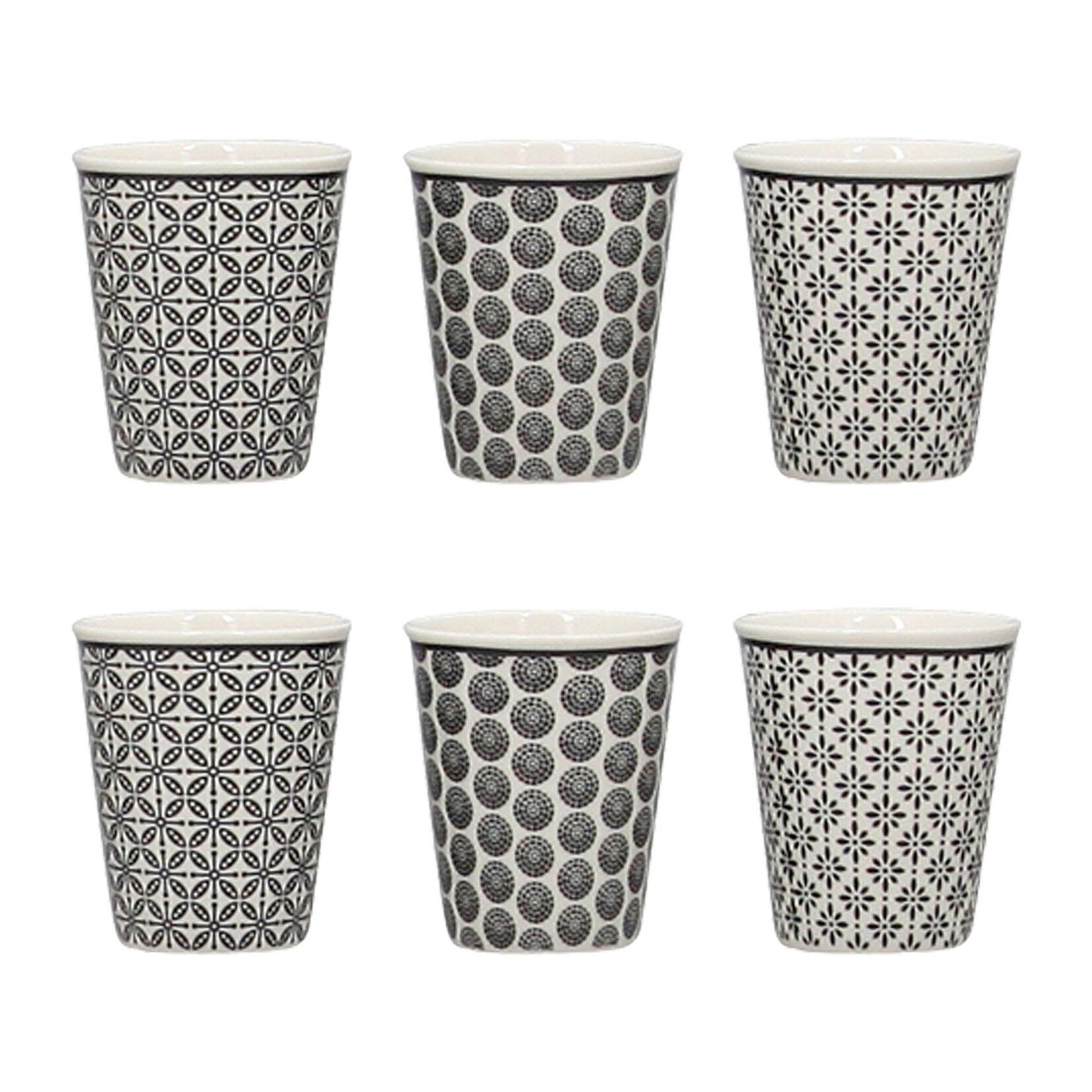 Lot de 6 gobelets café en porcelaine - décors assortis 10cl GRAPHIK