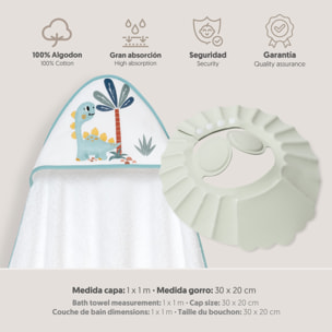 Capa Baño 1X1 Mod Estampado Dinosaurio Palmera+Gorro Bco/Verde