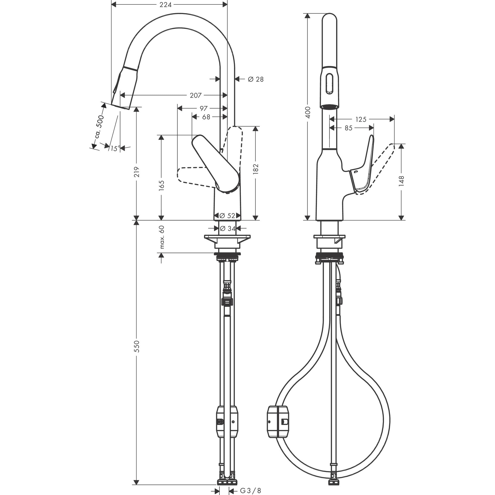 Mitigeur de cuisine 220 avec douchette extractible 2 jets chromé Focus M42