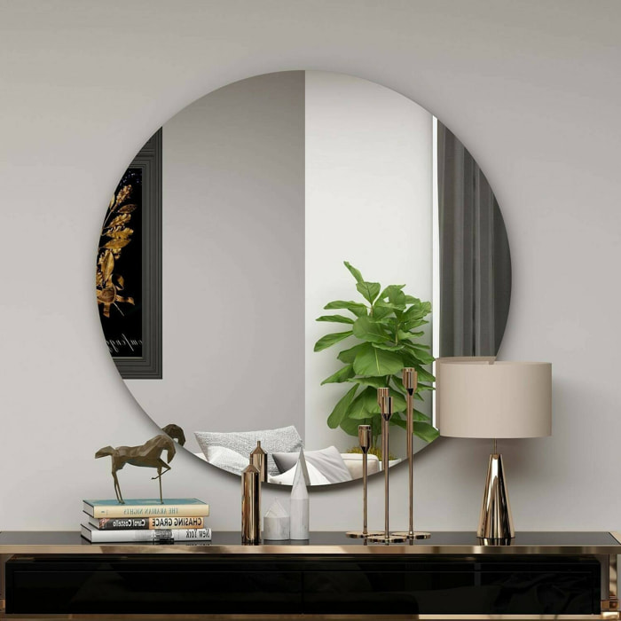 Specchio Bairo, Specchiera, Articolo d'arredo a muro, Decorazione con specchio, 70x2h70 cm, Nero