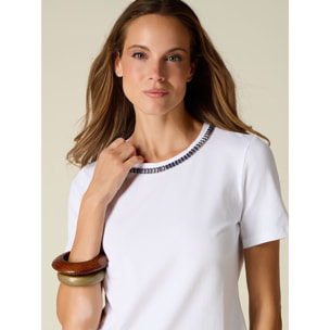 Oltre - T-shirt in cotone con ricamo gioiello - Bianco