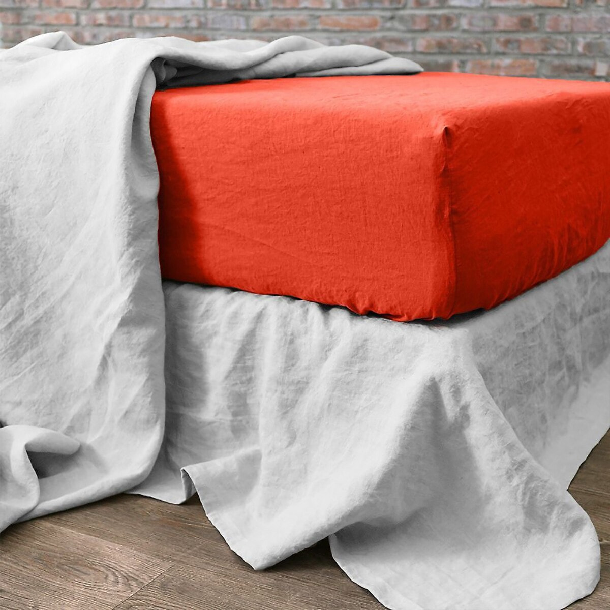 Drap Housse Bonnet:30cm 100% lin LavÉ 160g Flamme