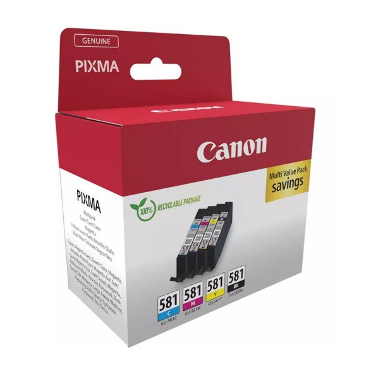 Cartouche d'encre CANON Pack Multipack 4 Originales CLI-581 Couleurs (C/M/Y/BK) - 2078C008