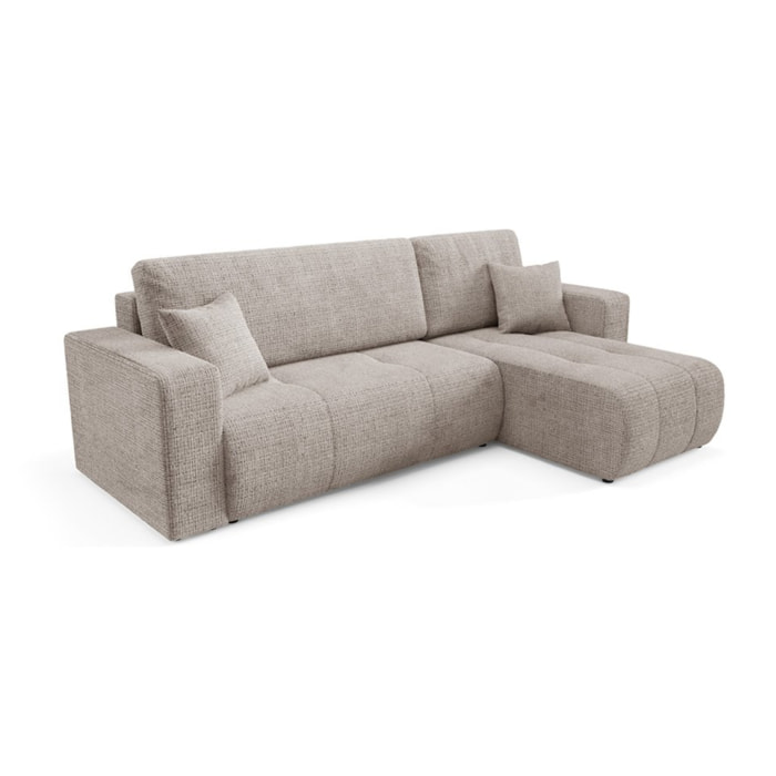 AURORE - Canapé d'angle droit 3 places en tissu texturé taupe