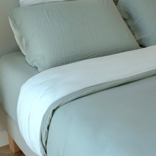 Parure de lit réversible gaze de coton vert sauge/écru - NOE