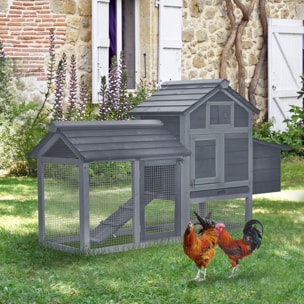 Petit poulailler cottage cage à poules sur pied dim. 151L x 54l x 87H cm multi-équipement bois massif de pin gris