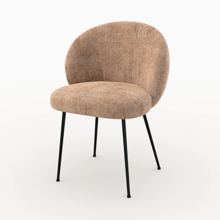 Chaise en velours chenillé marron glacé et métal noir - Bloomy