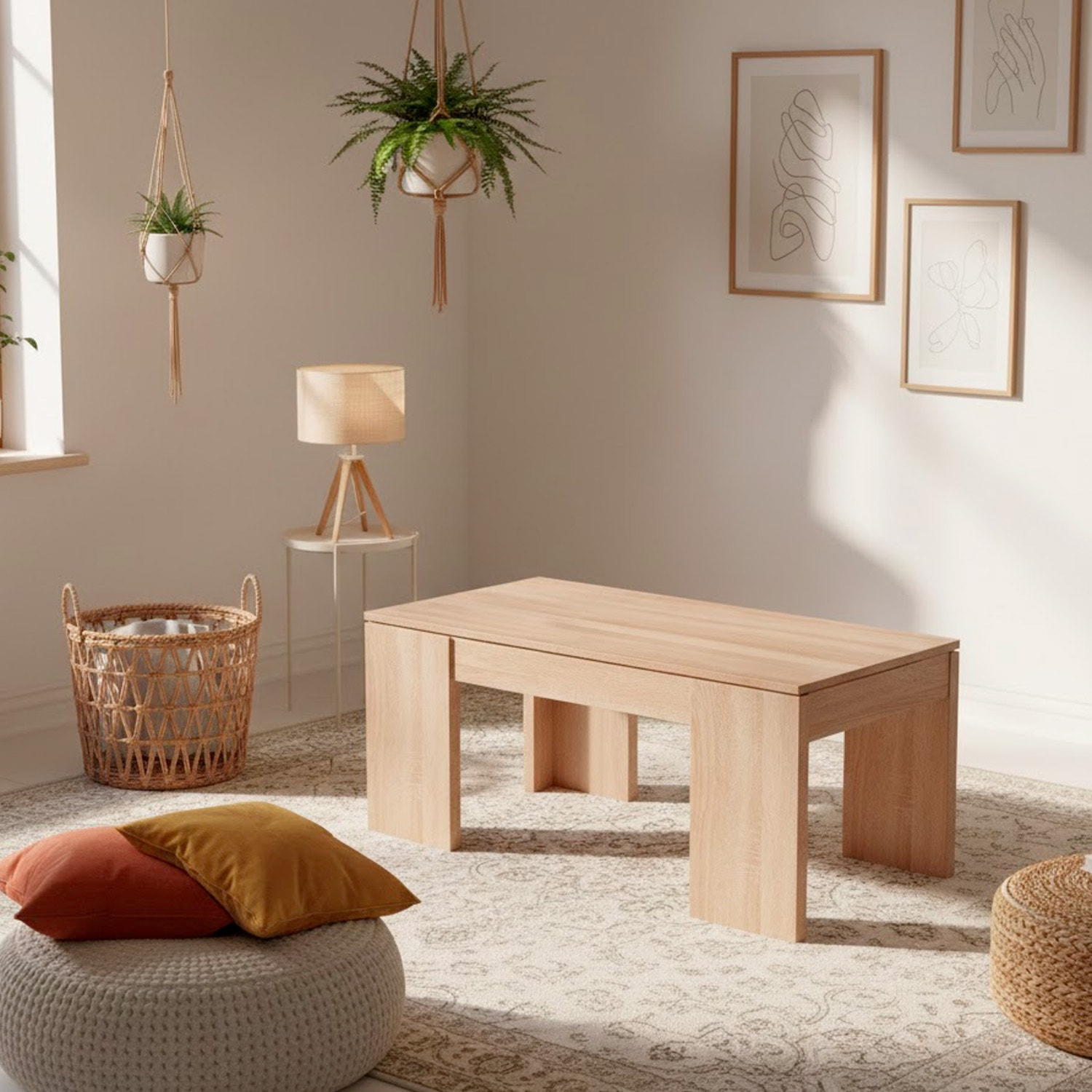 Tavolino da Caffè Con Piano Rialzabile Con Vano Contenitore Alzabile Tavolo da Salotto Moderno Salvaspazio Ideale per Lavorare 100 x 50 x 42 cm Rovere