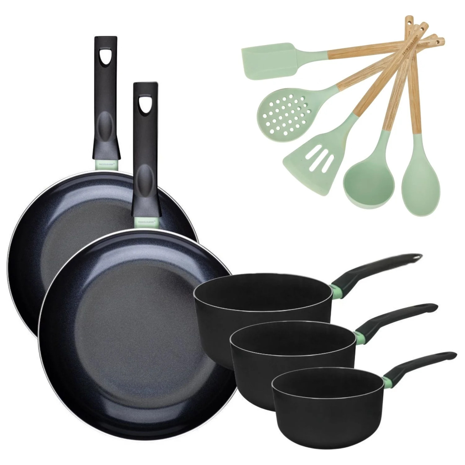 Lot 2 Poêles et 3 Casseroles Fackelmann Brandao avec 5 ustensiles Ocean