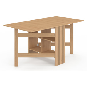 Table à manger dépliable Faustine avec rangement intégré bois et lattes 150cm