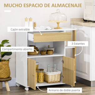 Carrito de Cocina con Ruedas 2 Puertas Cajón y 3 Estantes Laterales 80x39x85,5cm