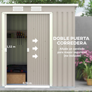 Caseta de Jardín Exterior 3,2 m² 280x130x172 cm Cobertizo de Jardín Exterior con Puerta Corredera Techo Inclinado Base Refuerzo (Suelo NO Incluido) y 2 Ventanas Gris Claro