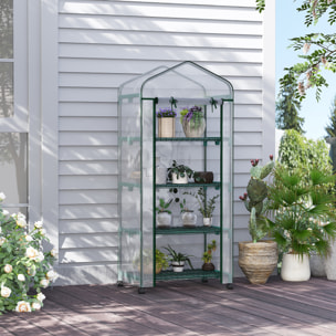 Serre de jardin balcon sur roulettes 4 étagères dim. 0,69L x 0,5l x 1,65H m acier thermolaqué bâche PVC porte zippée transparente