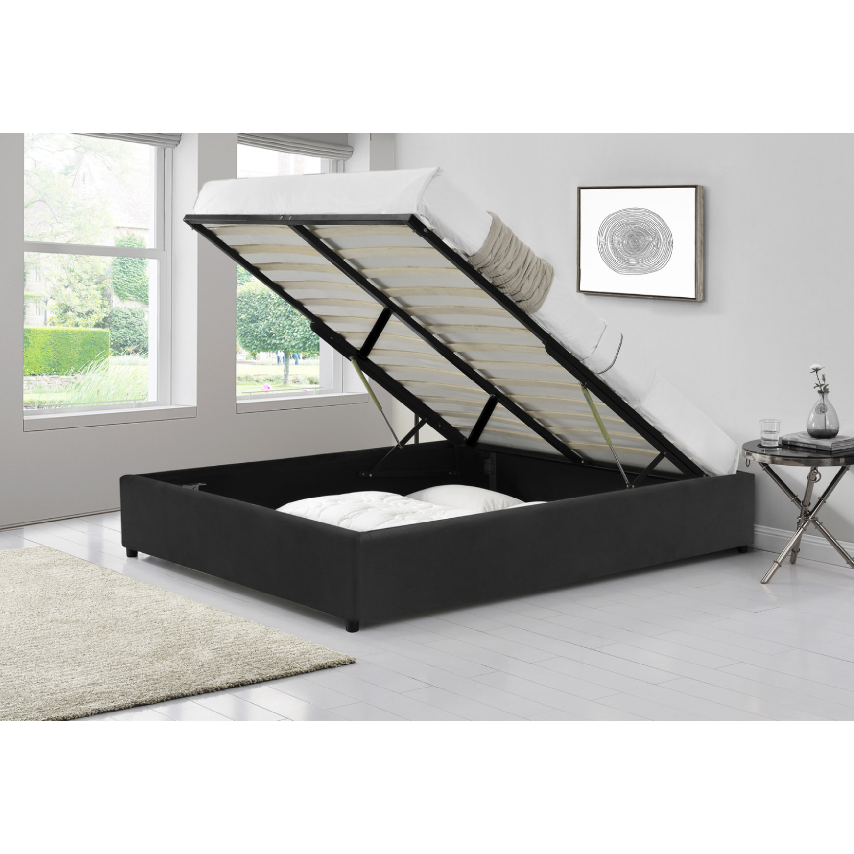 Lit coffre en velours noir 140x190 cm SALAMANQUE