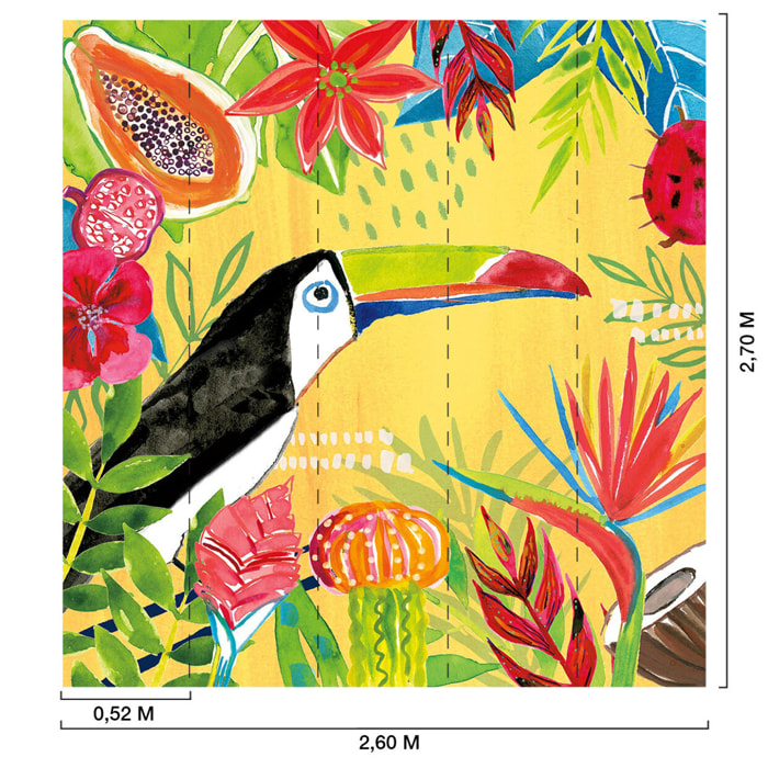 Papier peint exotique toucan et fruits Intissé