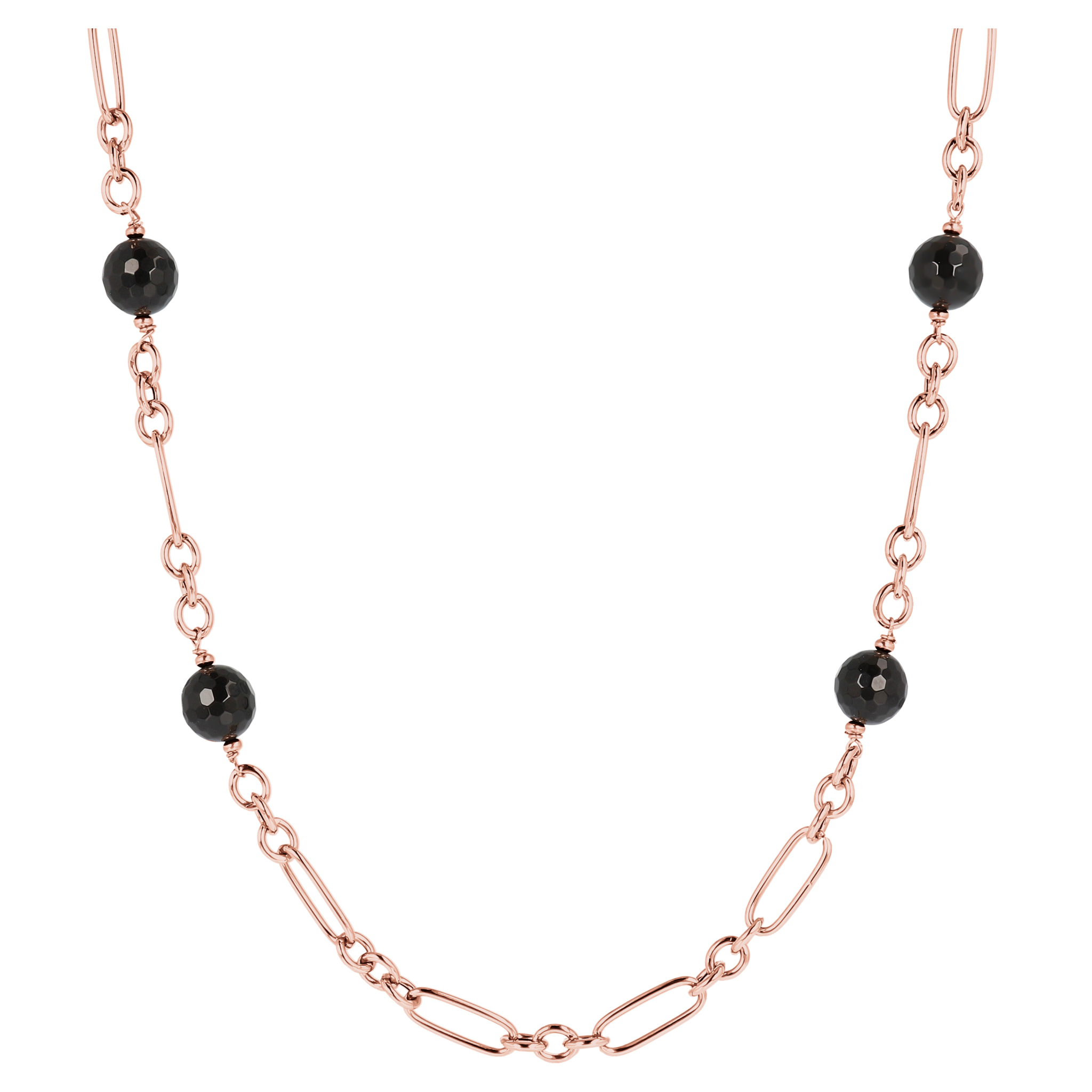 Collana Lunga Catena Figaro con Onice Nero Sfaccettato