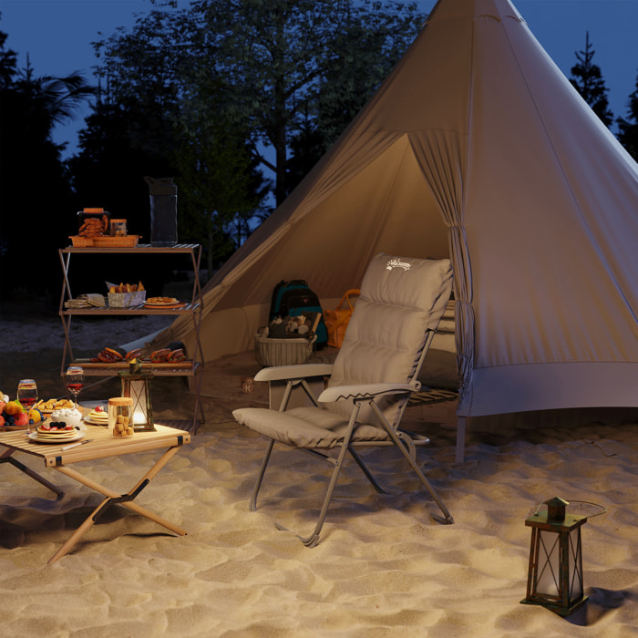 Chaise de camping pliante rembourrée inclinable grand confort gris