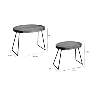 Tables basses gigognes bois massif et métal noir (lot de 2) ELAVO