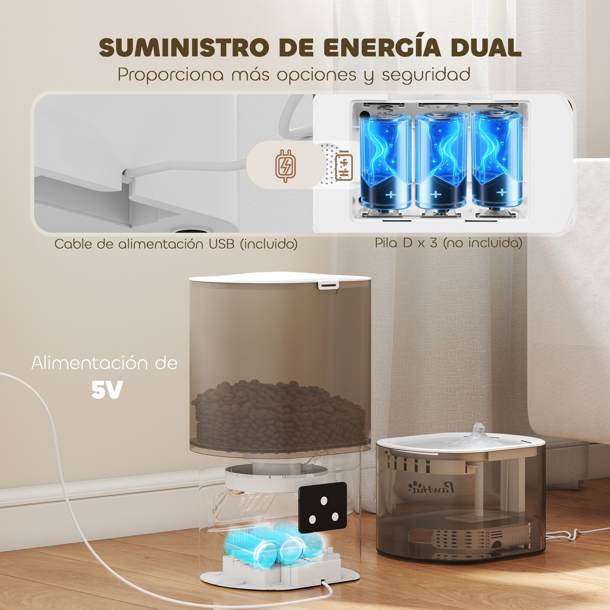 Comedero Gato Automático Dispensador Comida Gatos Perros de 3L con Control de App 1-10 Comidas al Día Filtros y Luz LED Juego de Comedero y Bebedero Automático Silencioso con Cable USB o Pilas
