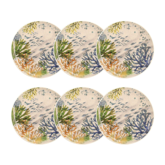 Lot de 6 assiettes à dessert motif aquatique en grès 20cm CORFOU