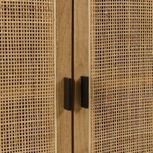 AMY - Buffet 4 portes 170cm en bois de mindi et rotin naturel
