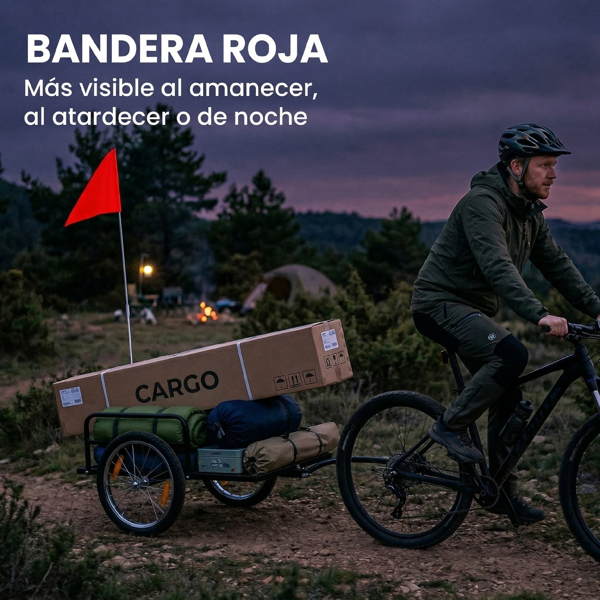 Remolque de Bicicleta para Carga 40 kg, Carro de Mano de Acero con Bandera Roja, Ruedas de 16 Pulgadas, para Transporte de Equipaje, para Bici de 22 a 28 Pulgadas, 145x60x42 cm, Negro