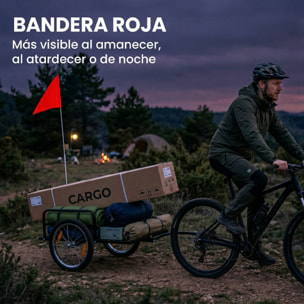 Remolque de Bicicleta para Carga 40 kg, Carro de Mano de Acero con Bandera Roja, Ruedas de 16 Pulgadas, para Transporte de Equipaje, para Bici de 22 a 28 Pulgadas, 145x60x42 cm, Negro