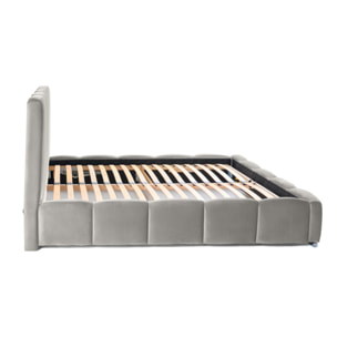 Torreon - lit coffre - 140x200 - sommier inclus - en velours - Gris clair