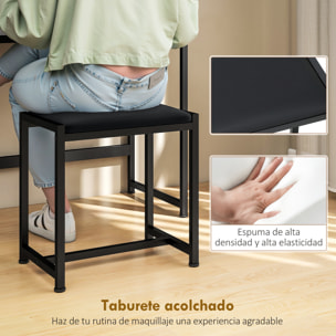 Tocador de Maquillaje con Espejo Tríptico Desmontable, Tocador con Taburete, 3 Cajones de Tela, Estantes, Soporte para Secador de Pelo, Cesta Metálica, para Dormitorio, Vestidor, Gris