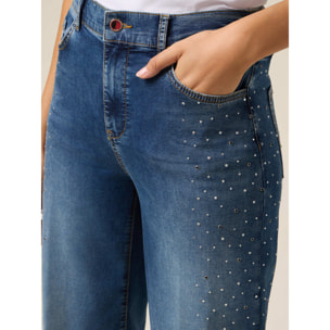 Oltre - Pantalones palazzo vaqueros con cristales - Azul