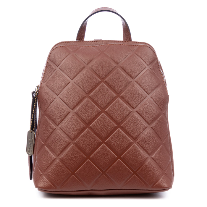 Arquà zaino donna. Pelle autentica Dollaro goffrata geometrica grande.