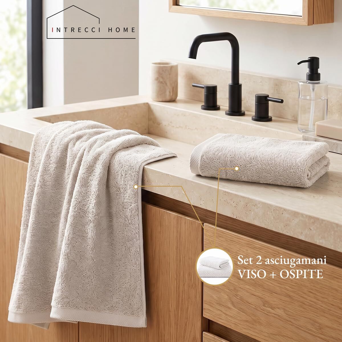 INTRECCI HOME Set Bagno Asciugamani Viso e Ospite, in Puro Cotone 500 g, Morbidezza Extra, Assorbenza Superiore