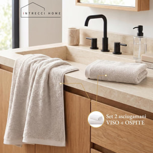 INTRECCI HOME Set Bagno Asciugamani Viso e Ospite, in Puro Cotone 500 g, Morbidezza Extra, Assorbenza Superiore
