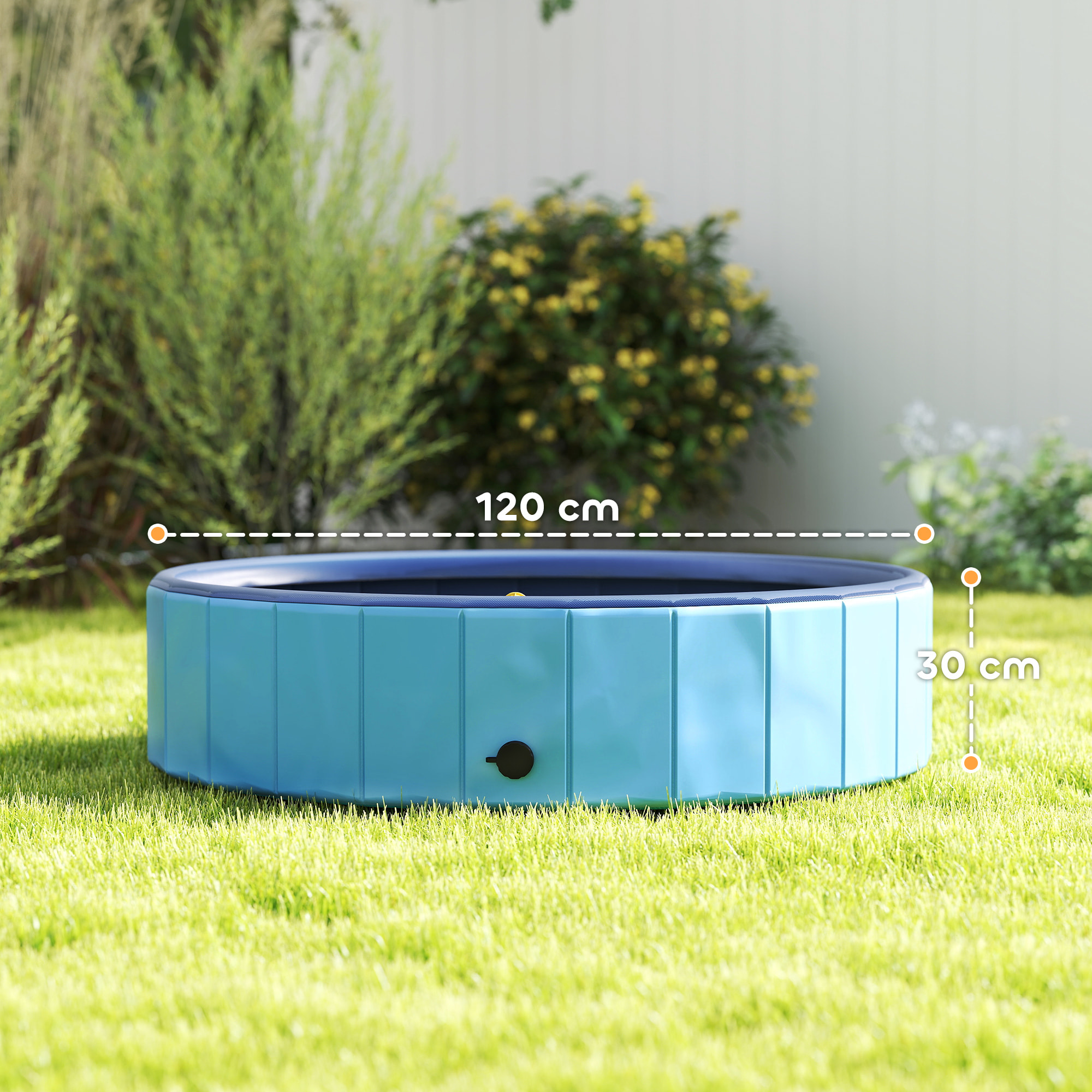 Piscina para Perros Plegable con Aspersor Bañera Portátil para Mascotas Grandes de PVC Antideslizante y Resistente al Desgaste para Interiores y Exteriores Ø120x30 cm Azul Claro