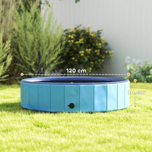 Piscina para Perros Plegable con Aspersor Bañera Portátil para Mascotas Grandes de PVC Antideslizante y Resistente al Desgaste para Interiores y Exteriores Ø120x30 cm Azul Claro