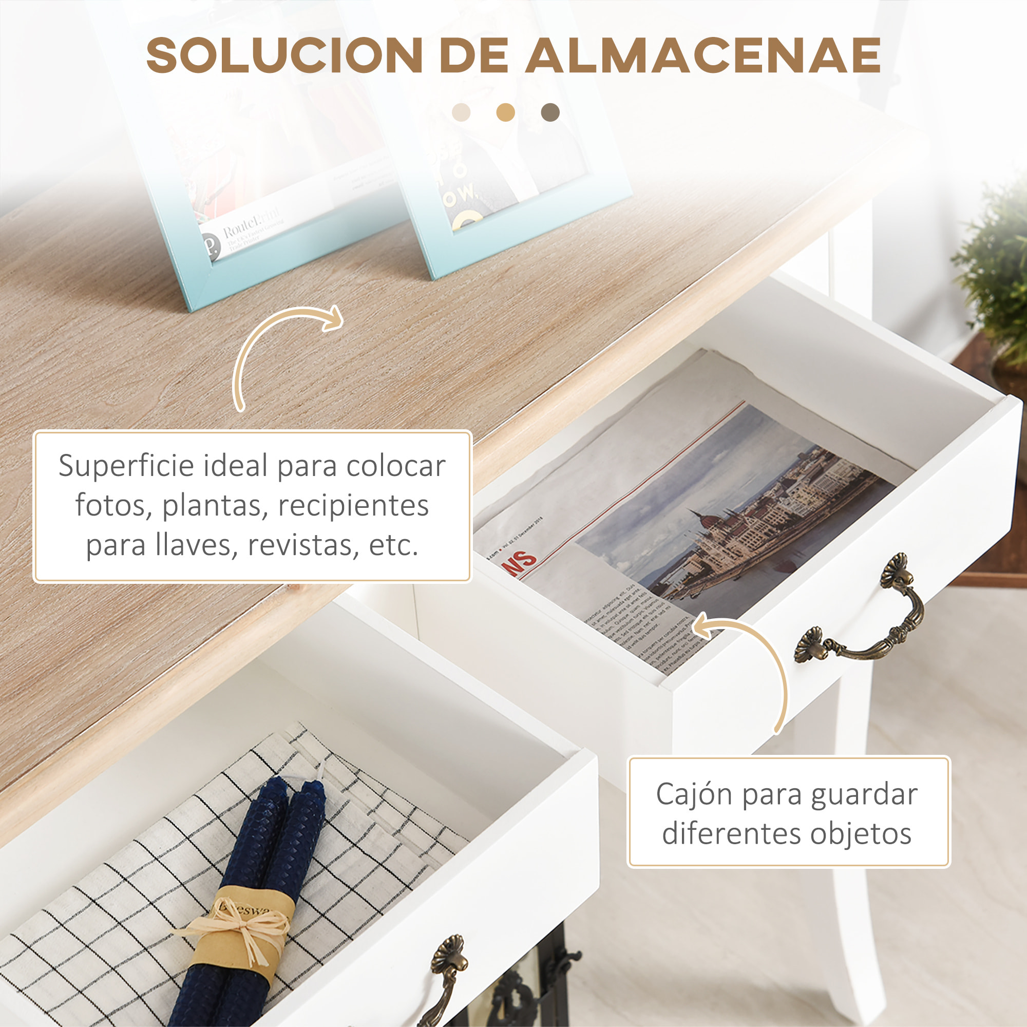 Mesa de Consola Auxiliar Retro de Madera 87x34x78,5cm Blanco