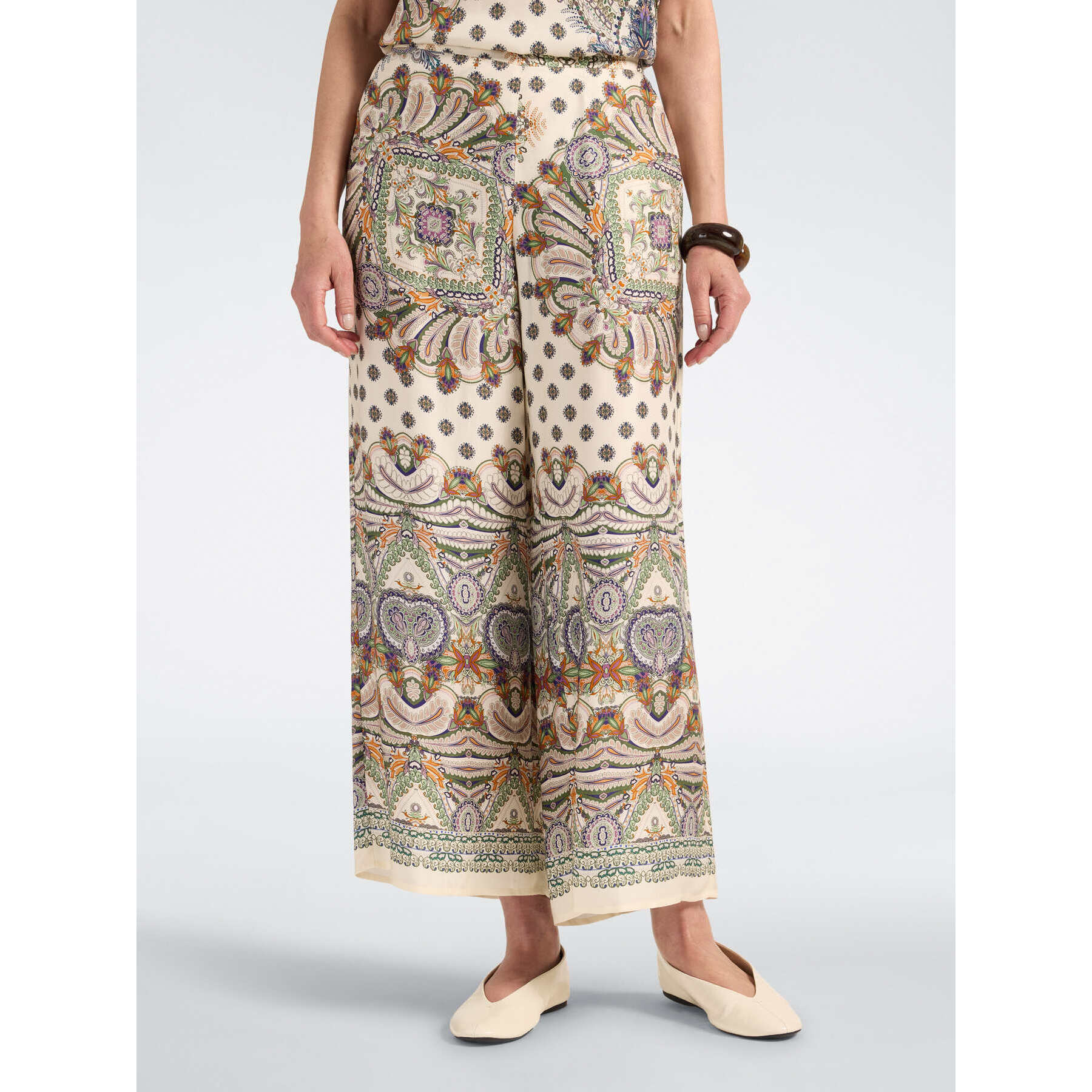 Elena Mirò - Pantaloni palazzo in raso stampati - Beige