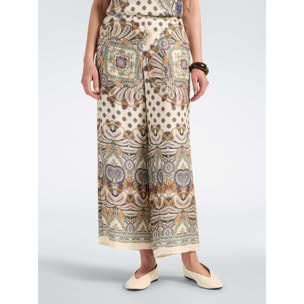 Elena Mirò - Pantaloni palazzo in raso stampati - Beige