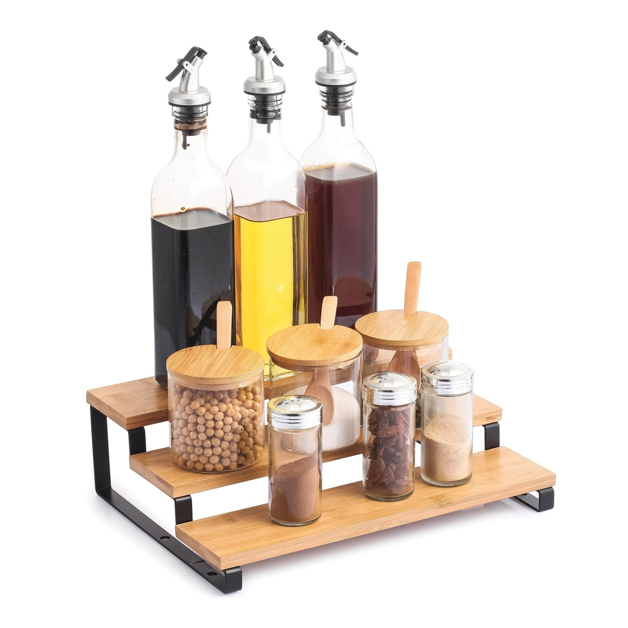 Estante de cocina ELIE de 3 Niveles 32x23,5x9,4cm en acero y bambú en color Negro