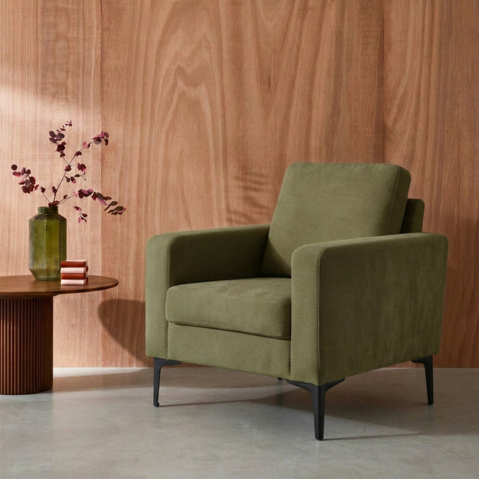 Fauteuil pieds métal velours côtelé BJORN