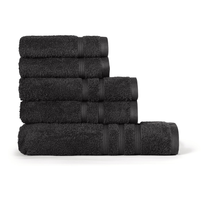 BASSETTI Morbido Asciugamano Asciugamani 480 gr 100% Cotone Set da 5 pz (2 da 58x105 cm + 2 da 38x55 cm + 1 da 70X140 cm) - Collezione MONIQUE NERO_26