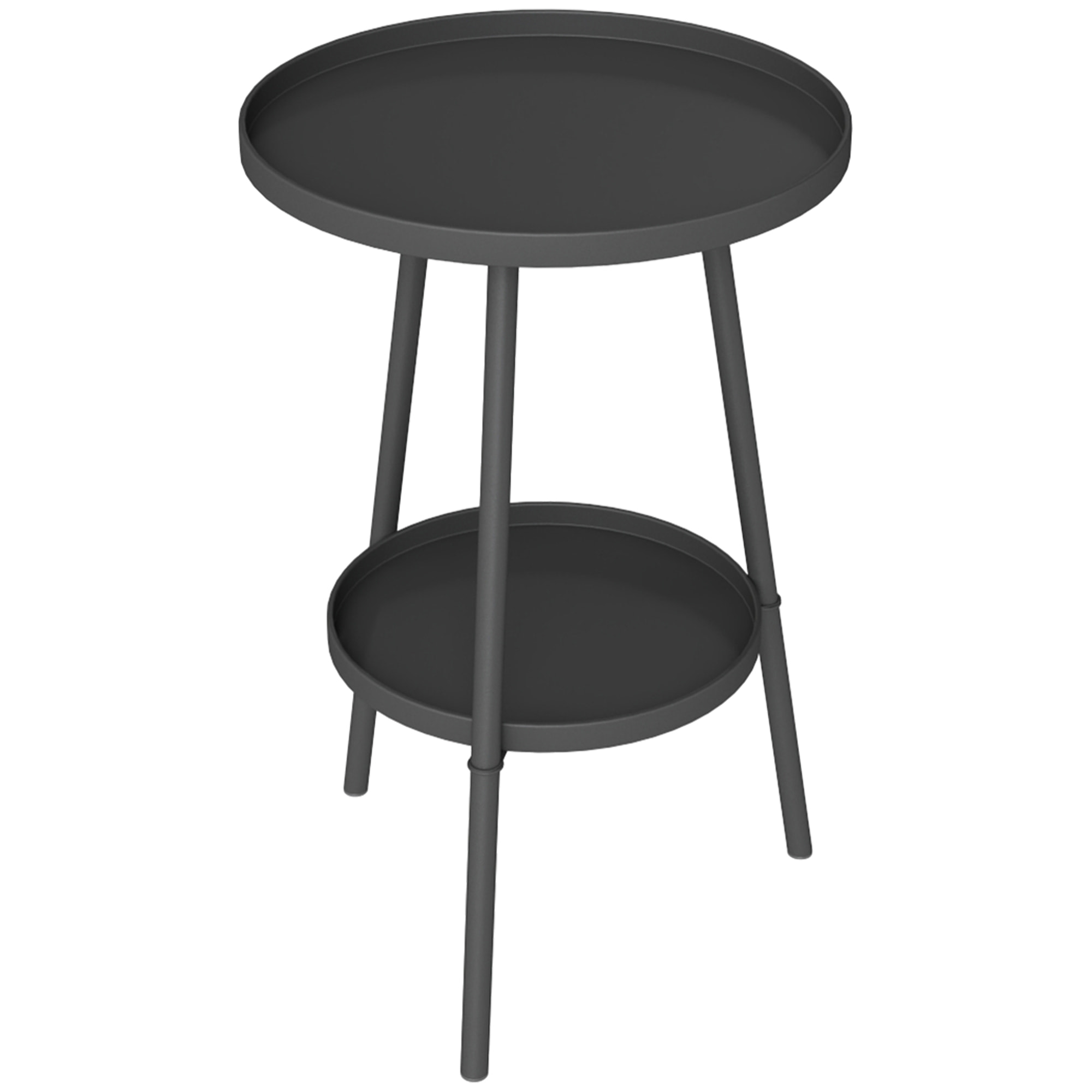 Mesa de Jardín Redonda de 2 Niveles Mesa de Terraza Exterior Ø32x51 cm con Bandeja Inferior y Estructura de Metal para Exterior e Interior Negro